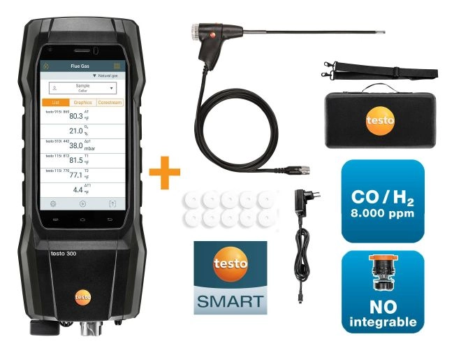Set analizador de combustión testo 300 - Con sonda modular y vástago flexible