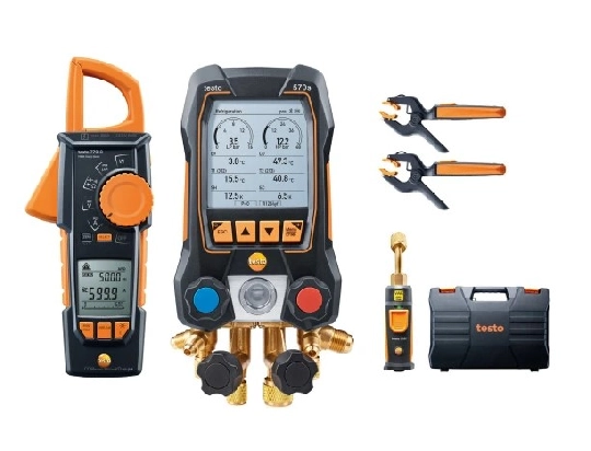 Producto Set analizador de refrigeración testo 570s - Con dos sondas de temperatura, una sonda de vacío y una pinza vatimétrica